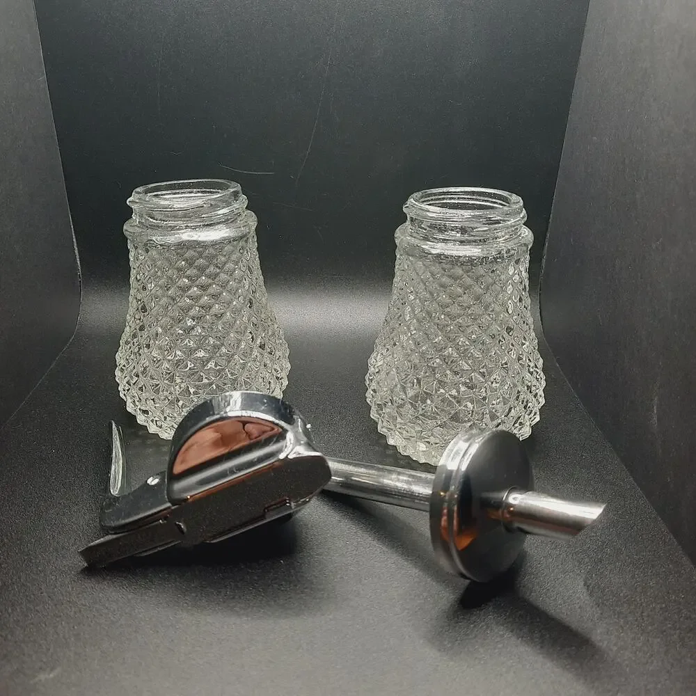Vintage Cambridge Clear Glass Sugar & Syrup Set Diamond Point Pressed Glass MCM